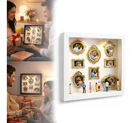 DIY Mini Museum Silhouette Box - Celebrate Your Unique Memories in Style, Shadow Box Frame Kit with Gold Mini Frames & Figurines (White - no Light)