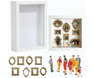 DIY Mini Museum Silhouette Box, Shadow Box Frame Kit with Gold Mini Frames & Figurines, Celebrate Your Unique Memories in Style, DIY Photo Family Memory Display Case Frame Silhouette Box (White)