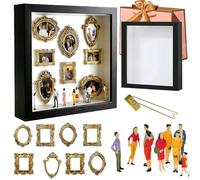 DIY Mini Museum Silhouette Box Shadow Box Frame Kit with Light,Gold Mini Frames,Personalized Photo Memory Display Case for Anniversary,Wedding,Valentine’s Day Home Decor (Black,with Light)
