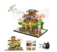 DIY Miniature Dollhouse with Music Movement, LED Light, Dust Cover, Chinese Style Garden Art Set, Collectible Architectural Model