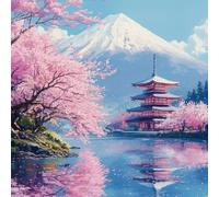 DIY Mont Fuji Peinture Diamant Painting Kit, 5D Le Lac Art Diamant Complet Kits, Diamond Art Strass Point de Croix Painting Mosaïque Kit pour Adultes Débutants Maison Décoration 40x40 cm V-213