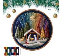 DIY Nativity Embroidery Set,Stitch The Holy Story,Christian Nativity Scene Embroidery Craft Kit for Adults Beginner,with with Pre-Printed Fabric,Threads & Needles (StyleA)