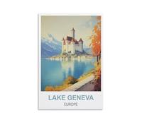 DIY Paint by Numbers Affiches Europe du lac Léman Peinture Par Numéros Pour Adulte,DIY Peinture Acrylique Pour Adultes Débutants Facile Sur Toile 40x50cm