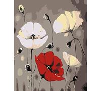 DIY Peinture à l'huile Peindre Coquelicots rouges et blancs Peinture par Numéro Kits - pour Adultes Enfants Seniors Débutant Peindre par Nombre sur Toile avec Pinceaux - 40x50 cm (sans bordure)
