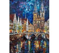 DIY Peinture Numero Adulte Architecture, Vue Nocturne Peinture Numero Activité Manuelle Adulte Kits, Paint by Numbers for Adults avec Pinceaux et Pigment Acryliques, Deco Maison, 50x70cm, U-9162