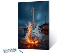 DIY Peinture Numero Adulte avec Cadre Guitare, Peinture Numero Activité Manuelle Adulte Kit Vue Nocturne, Paint by Numbers for Adults avec Pinceaux et Pigment Acryliques, Cadeaux Fille, 30x40cm D-9668