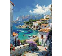 DIY Peinture Numero Adulte CôTier, Architecture Peinture Numero Activité Manuelle Adulte Kit avec Pinceaux et Pigment Acryliques, Paint by Numbers for Enfant, Decoration Chambre, Cadeau 40x50cm A-8299