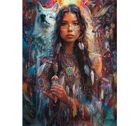DIY Peinture Numero Adulte femme indienne Peinture Numero Loup Peinture Numero Enfant Adultes Loisirs Créatifs, Peinture par Numéros pou Débutants Activité Manuelle, Cadeau Femme 70x50cm Sans Cadre