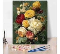 DIY Peinture Numero Adulte Fleurs Peinture Numero Bouquet, Kit Loisirs Créatifs Adultes Débutants, Kit Coloriage Avec 3 Pinceau Pigment Acrylique Pour Decoration Cadeau 20x30cm (sans Cadre) -XY24