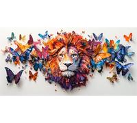 DIY Peinture Numero Adulte lion Peinture Numero Papillon Peinture par Numero Adulte avec Cadre 60x120cm Toile, Kit de Peinture à l'huile avec Peintures Acryliques et 3 Pinceaux, Decoration Maison