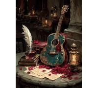 DIY Peinture Numero Adulte Plume, Peinture Numero Activité Manuelle Adulte Kit Guitare, Paint by Numbers for Adults avec Pinceaux et Pigment Acryliques, Decoration Chambre, Cadeau Femme 60x90cm 0-3069