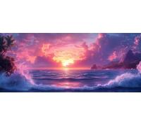 DIY Peinture Numero Adulte Vagues De L'OcéAn, Peinture Numero Coucher De Soleil, Activité Manuelle Adulte Kit avec Pinceaux et Pigment Acryliques, Paint by Numbers for Enfant, Cadeau, 70x40cm E-5700