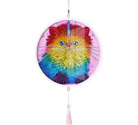 DIY peinture sur diamant, 5D DIY peinture sur diamant forme spéciale chat avec pendentif houppette
