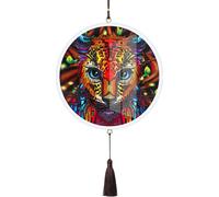 DIY peinture sur diamant, 5D DIY peinture sur diamant forme spéciale lion avec pendentif houppette