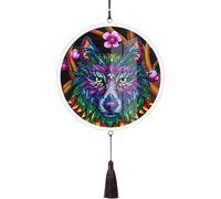 DIY peinture sur diamant, 5D DIY peinture sur diamant forme spéciale loup avec pendentif houppette