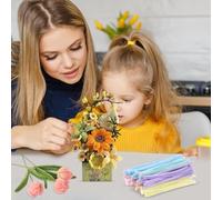 DIY Pipe Cleaners Flower Kit | Colorful Pipe Cleaners Flower Making Set - Bouquet DIY Chenille Stems Craft Set Valentine's Day Decor | for Home Living Room Bedroom Study Room Party Valentine's Day Mot