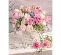 DIY Point de Croix Kit pour Debutant Adulte,Canevas Point de Croix Kit Complet Enfant,11CT Toile pré-imprimé,Moineaux et fleurs,Paysage de fleurs,40x50cm