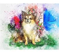 DIY Point de Croix Kit pour Debutant Adulte,Canevas Point de Croix Kit Complet Enfant,11CT Toile pré-imprimé,Moineaux et fleurs,Chien Chihuahua,40x50cm