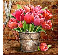 DIY Point de Croix Kit pour Debutant Adulte,Canevas Point de Croix Kit Complet Enfant,11CT Toile pré-imprimé,Moineaux et fleurs,tulipe,40x50cm