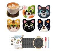 DIY Punch Coasters - Ensemble De Broderie Kawaii Chat Chien 6 Pièces, Livré Avec Un Cadre En Fil Adhésif En Feutre, Matériel De Bricolage Adapté Aux Débutants | Pack De Projets D'artisanat Engageants