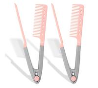 DIY Salon de coiffure peigne de lissage en forme de V - 2PCS Brosse de Coiffure Set pour Lissage & Lissage Outil de Coiffure Portable (Rose)
