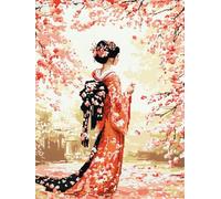 DIY Tapis Kit Crochet Debutant Kit De Tapis À Loquet Oiran Japonais，Paysage D'Arbre À Fleurs，Fabrication De Tapis À Faire Soi-Même，Artisanat Avec Toile Imprimée En Couleur，Ensemble De T 90x120cm