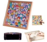 DIY Wooden Cat Puzzle Frame, Animal Wooden Jigsaw Puzzles, Paintable 3D Cat-Shaped Photo Frame, Creative Educational Toys for Adults, Kids & Girlfriend (24-Color Pencils)