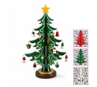 DIY Wooden Christmas Tree Ornament Set, Tabletop Holiday Decoration with Mini Hanging Charms, Star Topper and Base, Build Your Own Festive Tree for Home, Desk, Party Decor(Vert,S: 7 x 9 in)