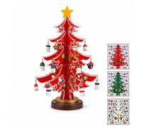 DIY Wooden Christmas Tree Ornament Set, Tabletop Holiday Decoration with Mini Hanging Charms, Star Topper and Base, Build Your Own Festive Tree for Home, Desk, Party Decor(Red,S: 7 x 9 in)