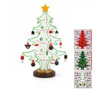 DIY Wooden Christmas Tree Ornament Set, Tabletop Holiday Decoration with Mini Hanging Charms, Star Topper and Base, Build Your Own Festive Tree for Home, Desk, Party Decor(Blanc,S: 7 x 9 in)