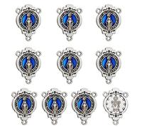 diyalo Lot de 10 médaillons à 3 trous St Benoît/Notre-Dame/Notre-Dame de Guadalupe/Vierge Marie/Christ Jésus pour la fabrication de colliers de chapelet de prière DIY (médaillon bleu)