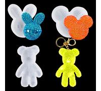 DIYBravo 3Pcs Moule en Silicone de Résine époxy Porte-clés Ours Lapin Moules en Cartoon de DIY Bijoux Pendentif Artisanat Cadeaux la Maison Décoration Resin Mold