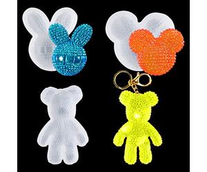 DIYBravo 3Pcs Moule en Silicone de Résine époxy Porte-clés Ours Lapin Moules en Cartoon de DIY Bijoux Pendentif Artisanat Cadeaux la Maison Décoration Resin Mold (Transparent)