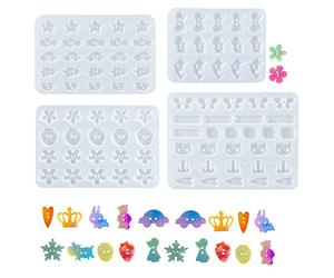 DIYBravo 4 Piece Moule Résine Époxy de Bouton, Moule de Noeud Papillon Étoile Silicone Clous d'oreilles Resin Mold pour DIY Chocolat Aimant de Réfrigérateur Porte-Clés (Fraise Requin)