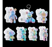 DIYBravo 7 Pièces Moules Résine époxy en Silicone Porte-clés Ours Astronaute Moules de Cartoon de Moulage de Bijoux Pendentif Artisanat Décoration Voiture USXQM2743A
