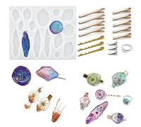 DIYBravo Moule de Résine Époxy de Barrettes Pierre de Cheveux en Silicone avec 16 Accessoires, Moules de Bijoux Pendule Quartz pour Fabrication Pendentif