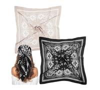 DIYCUT 2 Pièces Grand Foulards Carrés pour Femme 70 x 70 cm, Bandana Cheveux Femme, Foulard en Soie, Idéal pour Quotidien, Voyage, Fête, Costume, Cou et Tête(Noir et Beige)