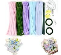 DIYCUT 400 Pièces Cure Pipe Chenille, Bleu-Violet Fil Chenille pour Tulipes, Cure-Pipe en Cinq Couleurs, pour Les Projets DIY, La Décoration et Les Cadeaux (Bouquet de Tulipes Arc-en-ciel)