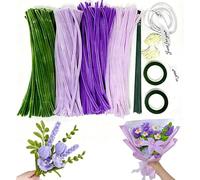 DIYCUT 400 Pièces Cure Pipe, Fils Chenille pour Tulipes Violettes | Kit Fleurs Fil Chenille en Quatre Couleurs, pour Les Projets DIY, la Décoration et Les Cadeaux(Bouquet de Tulipes Lavande)