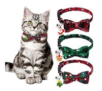 DIYDEC Lot de 3 colliers de Noël à carreaux pour chat avec nœud papillon et clochettes réglables à dégagement rapide pour chiot et chaton