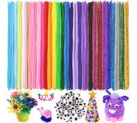 DIYDEC Lot de 730 cure-pipes artistiques pour travaux manuels, 30 couleurs, autocollants multicolores, fil chenille avec yeux mobiles, boules en feutre pour bricolage et décoration