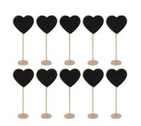 DIYEAH 10 pièces Lot Mini Tableaux Noirs Bois Forme Cœur avec Support Ardoises Message Décoratives pour Fêtes et Réceptions Petite Pancarte Pratique et Originale