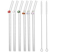 DIYEAH 1ensemble Pailles à Boire Verre Réutilisables avec Brosses de Nettoyage Modèles Courbés à Charmes Mouche Chambre Pailles Verre pour Café Thé Jus et Cocktails Couleur Aléatoire