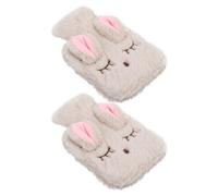 DIYEAH 2 Pièces Bouillotte en Pvc et Peluche Beige avec 2 Housses Lavables, Chauffe-mains D'hiver Isolant Soulager et Réchauffer Pendant la Saison Froide