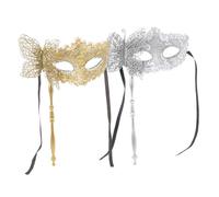 DIYEAH 2 Pièces Masque Vénitien Dragon avec Bâton Lot de Masques Demi-visage Argent et Or pour Cosplay Bal Masqué Fête et Performance