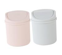 DIYEAH 2 pièces Mini Poubelle de Bureau avec Couvercle Corbeille Compacte pour Salle de Bain et Bureau Organiseur Cosmétique Lot de Gris et Rose Rangement Pratique pour Maquillage et