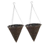 DIYEAH 2 pièces Panier Suspendu Rotin Tressé Naturel Lot de Paniers Coniques Durables pour Fleurs Séchées et Plantes Intérieur avec Chaîne Blanche Style Campagne Décoration Maison et
