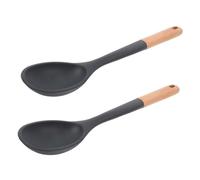 DIYEAH 2 pièces Set de Grandes Cuillères de Cuisson Silicone Résistantes Chaleur avec Manche Bois Cuillères Noires Antiadhésives pour Mélanger Servir et Cuisiner