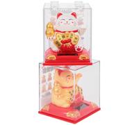 DIYEAH 2 Pièces Statue Chat Chance Richesse Solaire à Bras Agitant | Décoration de Tableau de Bord, Présent Accessoire Auto, PP Blanc, Style Japonerie Mignon et Original