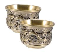 DIYEAH 2 pièces Tasses à Thé Chinoises Vintage Alliage de Zinc Lot de Design Dragon et Phénix Rétro Décor Maison Élégant et Stable pour Dégustation Kung Fu